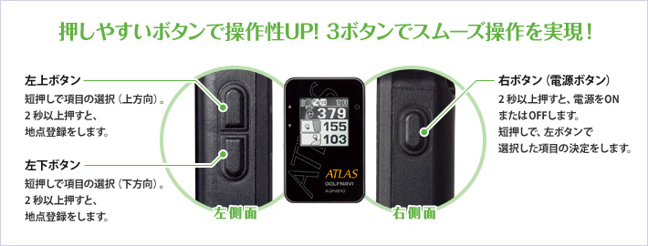 押しやすいボタンで操作性UP! 3ボタンでスムーズ操作を実現!