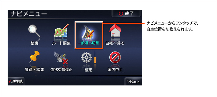 一般道/有料道路ワンタッチ切替え