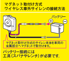 マグネット取付け方式 ワイヤレス車外サイレンの接続方法