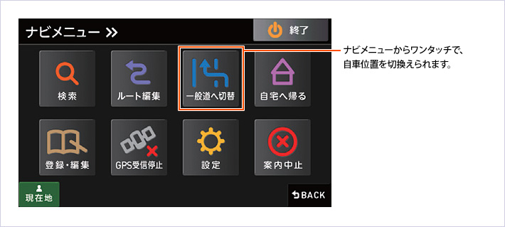 一般道/有料道路ワンタッチ切替え